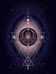 Wall Mural - vector illustration of sacred geometry symbol on abstract background. mystic sign drawn in lines. im