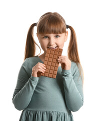 Sticker - Cute funny girl with chocolate on white background