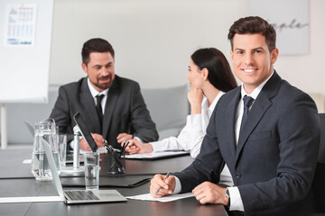 Poster - Businessman during meeting in office