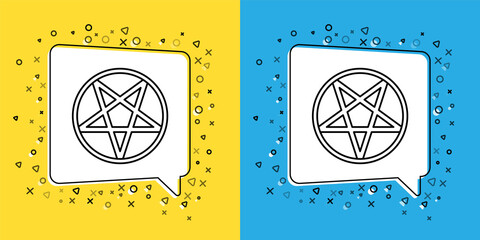 Sticker - Set line Pentagram in a circle icon isolated on yellow and blue background. Magic occult star symbol.  Vector Illustration