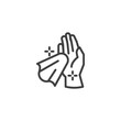 © alekseyvanin - Cleaning hands with antibacterial wipes line icon. linear style sign for mobile concept and web design. Dry hand with a napkin outline vector icon. Symbol, logo illustration. Vector graphics