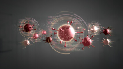 Sticker - Group of red virus cell - 3d rendering