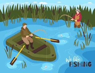 Poster - Fishing Outdoors Isometric Composition