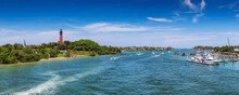 Jupiter Lighthouse  Panorama At Sunny Summer Day In West Palm Beach, Florida	