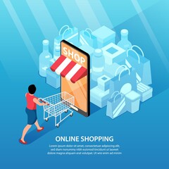 Sticker - Online Shopping Isometric Background