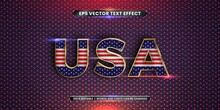 Editable Text Effect - USA Word With Its National Country Flag. Text Effect Style In 3d America, Text Effect Theme Editable Metal Gold Color Concept