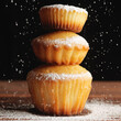 Christmas muffins covered powdered sugar, (background for congratulations)