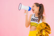 © siraphol - Portrait beautiful young asian woman cheerleader with megaphone