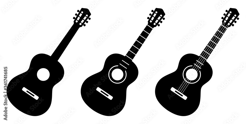 Guitar icon set. Acoustic guitar silhouette. Vector - obrazy, fototapety, plakaty 