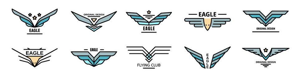 Poster - Eagle logo set. Outline set of eagle vector logo thin line color flat on white
