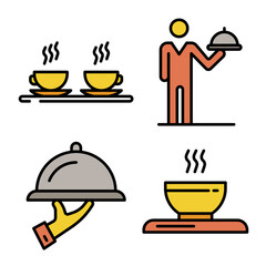 Wall Mural - Waiter icons set. Outline set of waiter vector icons thin line color flat on white