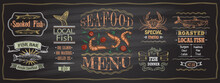 Seafood And Fish Menu Chalkboard Template, Hand Drawn