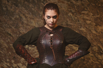 Proud warrior woman with leather armor