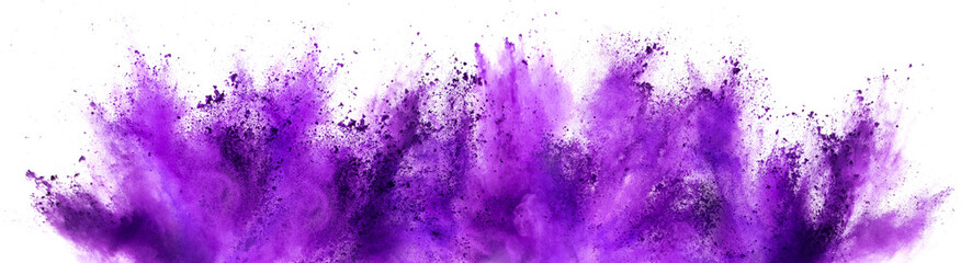 bright purple lilac holi paint color powder festival explosion isolated white background. industrial