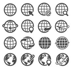 Wall Mural - globe icons set. world earth, worldwide map continents spherical planet, internet global communicati