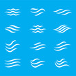 © Marinko - Water wave icon set. Vector symbols isolated on blue background. Flat water wave icons for liquid sign, element design and logo template. Line style waves, vector illustration