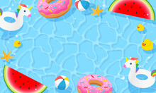 Summer Pool Background Vector Illustration. Swimming Pool With Cute Pool Toy