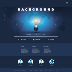 Wall Mural - Website Template for Your Business with Smart Idea Concept - Design with Glowing Light Bulb in the Header