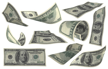 Dollar, Paper Money Set, American Banknote, Flying Money, 3D Render