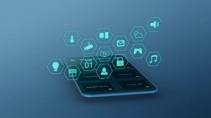 stylized smartphone with a smart home app and a futuristic holographic interface, luma matte for background replacement (3d render)
