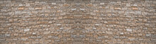 Natural Gray Grey Brown Stone Brick Wall Texture Background Banner Panoramic Panorama