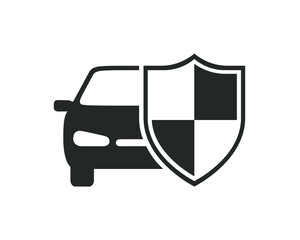 Wall Mural - Car behind shield graphic icon. Car insurance sign isolated on white background. Symbol of protections car. Vector illustration