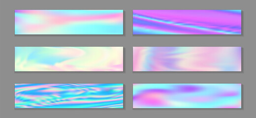 Canvas Print - Hologram vibrant banner horizontal fluid gradient mermaid backgrounds vector collection. Fairy 