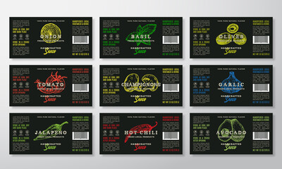 handcrafted sauce labels template collection. abstract vector packaging design layouts set. modern t
