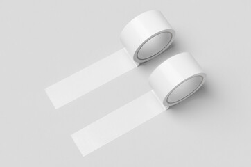 Sticker - Two white unrolled duct tapes mockup on a grey background.