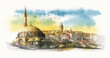 Hagia Sophia. Istanbul, Turkey. Graphical sketch.  Watercolor sketch.