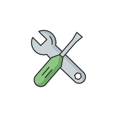 Sticker - Tools RGB color icon. Wrench and screwdriver for handyman. Work with toolkit. Instrument for mechanic service. Repair service. Adjustment and maintenance work. Isolated vector illustration