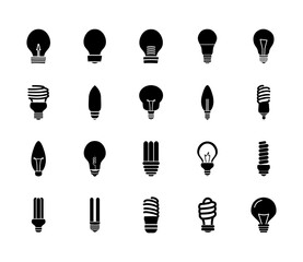 Poster - led bulb light and bulb lights icon set, silhouette style