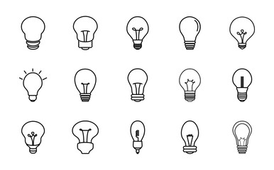 Poster - candle bulb light and lightbulbs icon set, line style