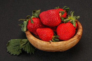 Ripe sweet strawberry with leaf