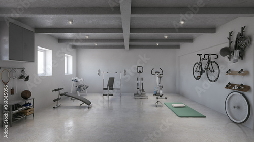 Fotomural Private hotel home gym in basement showcase