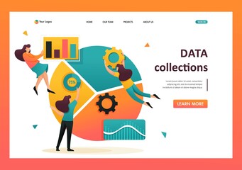 Canvas Print - large chart and a set of analytical data, data collection and employees. flat 2d character. landing 
