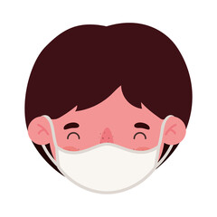 Wall Mural - boy head with mask design of medical care and covid 19 virus theme Vector illustration