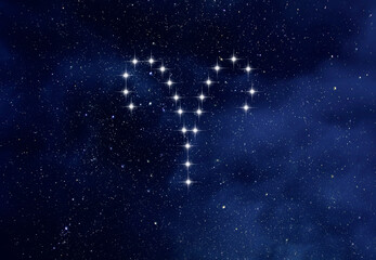 Wall Mural - aries constellation in night starry sky, aries zodiac symbol by stars