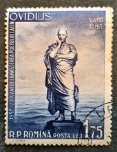 Old Romanian Stamp From 1957 With The Image Of The Statue Of The Poet Ovidius 