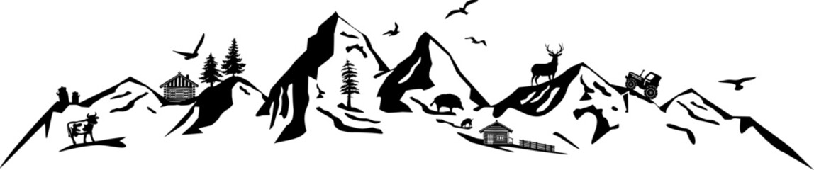 Wall Mural - Mountain Landscape Nature Silhouette Vector