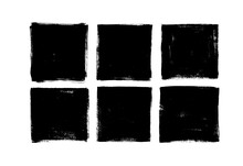 Set Of Grunge Square Template Backgrounds. Vector Black Painted Squares Or Rectangular Shapes.