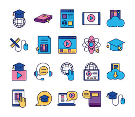 Wall Mural - bundle of education online set icons