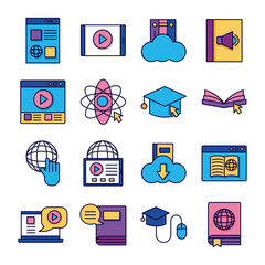 Wall Mural - bundle of education online set icons