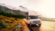RVing In The Mountains In Class C Motorhome Landscape At Sunset