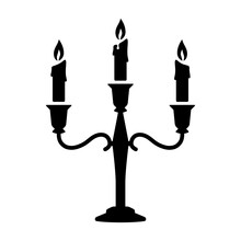 Candlestick Or Chamberstick Candle Holder With Three Arms And Candles Flat Vector Icon For Apps And Websites