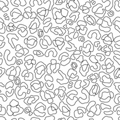 Black and white seamless pattern with different line shapes, abstract vector background.