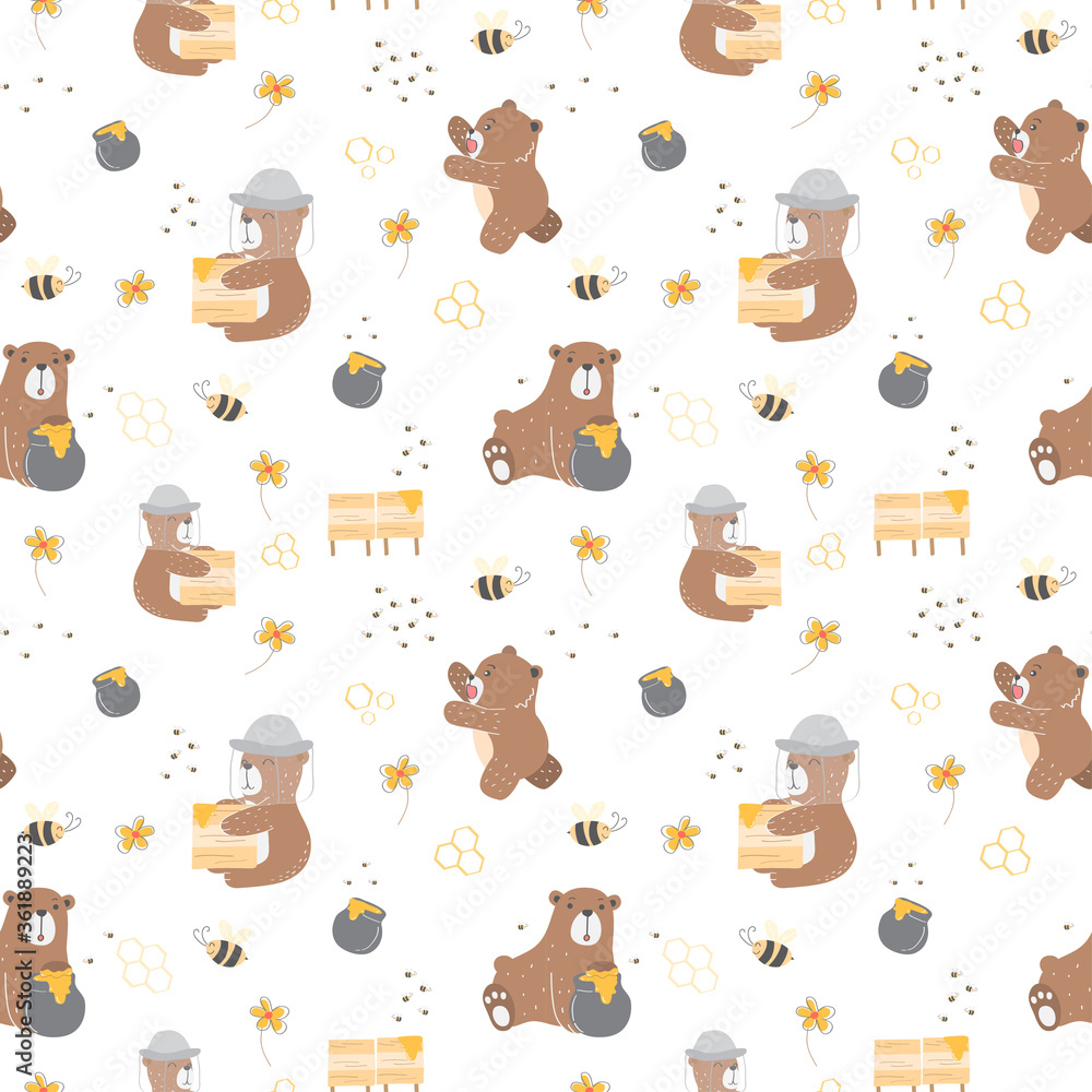 Kids baby seamless pattern with honey bear concept Stock Vector | Adobe ...