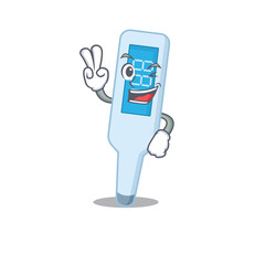 Wall Mural - A joyful digital thermometer cartoon mascot style show two fingers pose