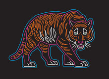 Neon Tiger Vector Illustration. Graphic For T-shirts, Prints And Other Uses.