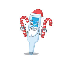 Sticker - digital thermometer dressed in Santa Cartoon character with Christmas candies